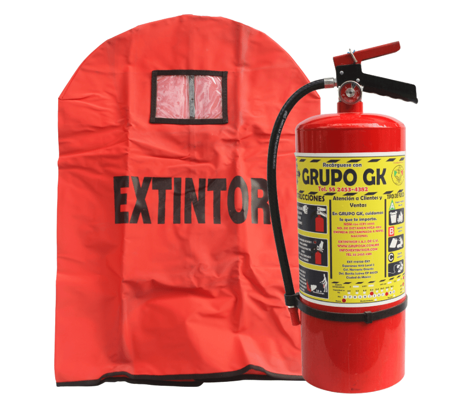 Funda protectora para extintores contra polvo y humedad.