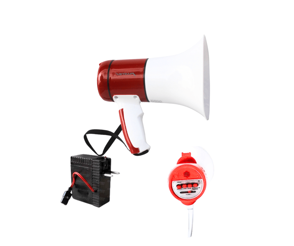 Megáfono portátil para evacuaciones y emergencias.