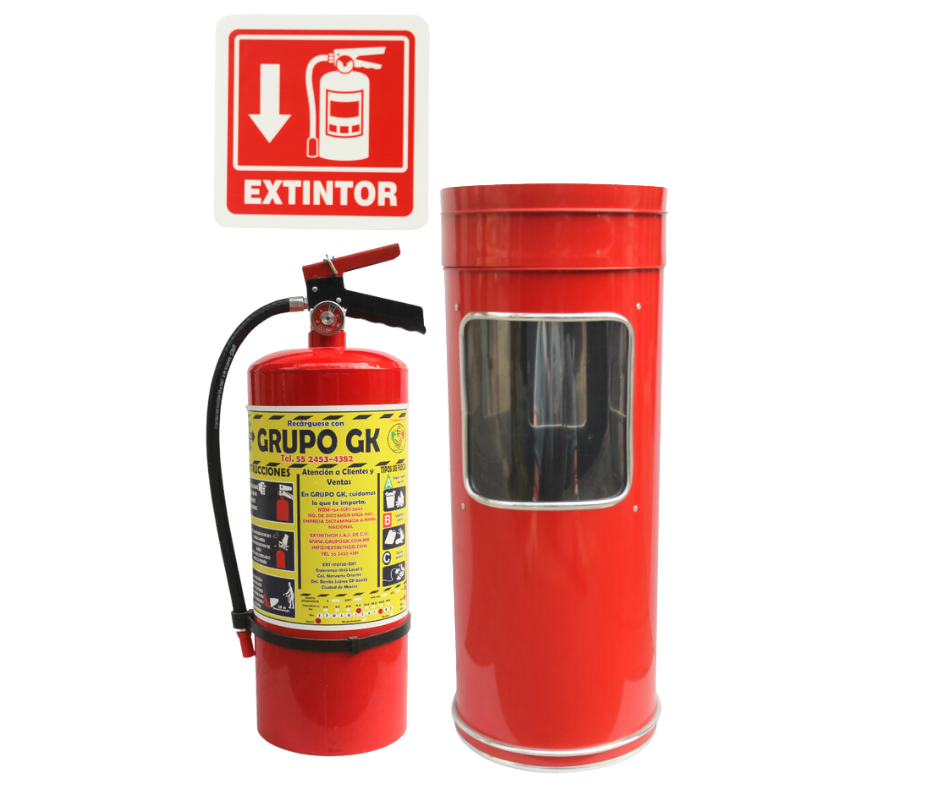 KIT EXTINTOR 4.5KG DE PQS ROJO + GABINETE ROJO + SEÑALAMIENTO DE EXTINTOR DE 15 X 15 CM EN ESTIRENO